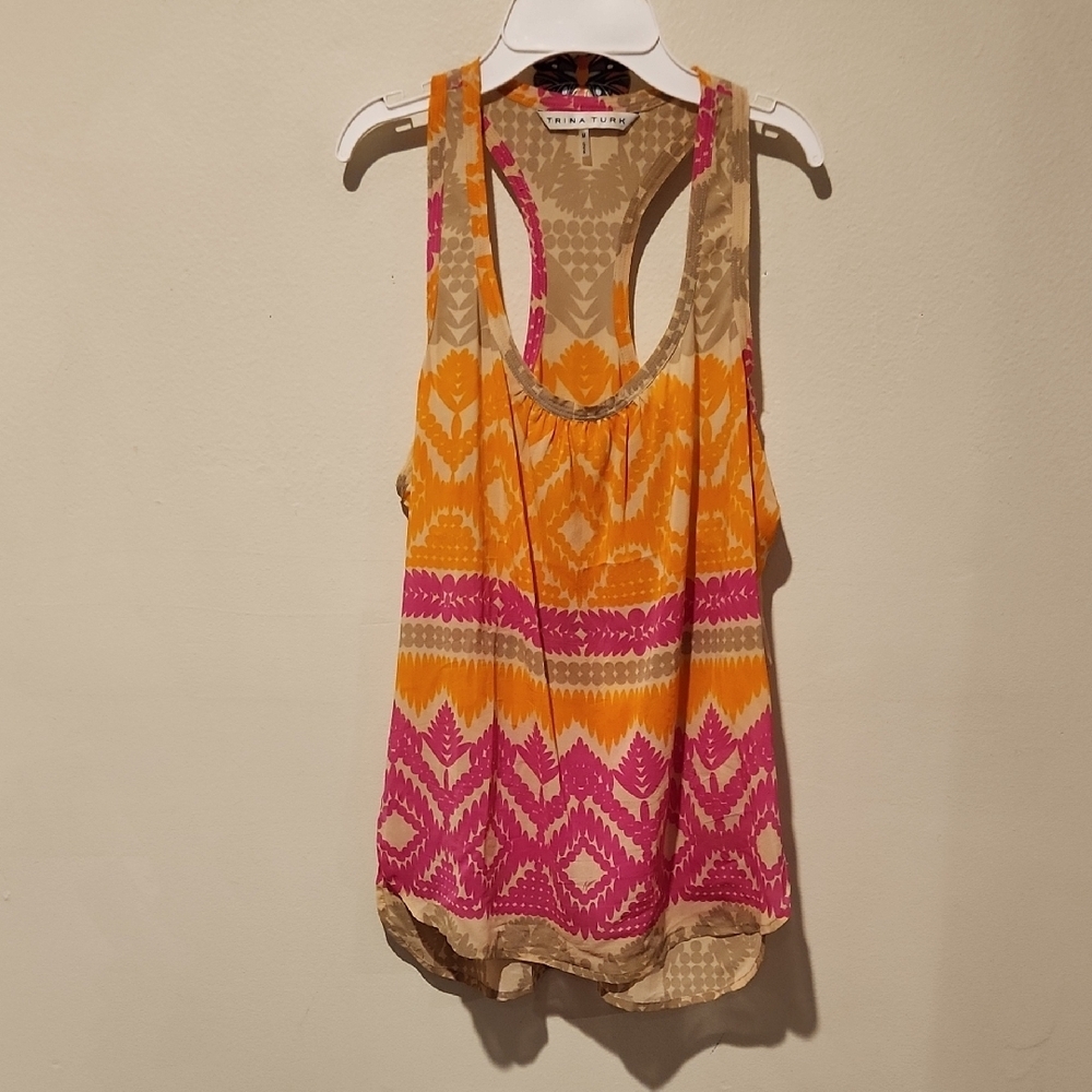 ❤️ TRINA TURK SILK FLOWY TANK TOP, MEDIUM
